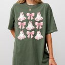 XXXL Moss Dark Green Pink Ghost Coquette Bows Ribbons Halloween Girly Spooky Cozy Vintage Inspired Comfort Colors Tee