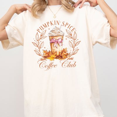 Pumpkin Spice Coffee Club Latte Girly Coquette Autumn Fall Cozy Moonlit Morning Edition Comfort Colors Tee