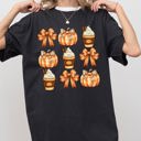 Large Black Pumpkin Spice Latte Ribbons Fall Coffee Pumpkins Autumn Thanksgiving Halloween Bows Comfort Colors Tee