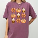XXXL Berry Red Pumpkin Spice Latte Ribbons Fall Coffee Pumpkins Autumn Thanksgiving Halloween Bows Comfort Colors Tee