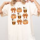 XXL Ivory Cream Pumpkin Spice Latte Ribbons Fall Coffee Pumpkins Autumn Thanksgiving Halloween Bows Comfort Colors Tee