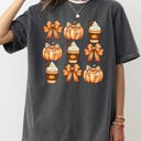 XL Pepper Dark Gray Pumpkin Spice Latte Ribbons Fall Coffee Pumpkins Autumn Thanksgiving Halloween Bows Comfort Colors Tee