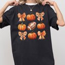 XXXL Black Pumpkin Football Bows Ribbons Fall Autumn Thanksgiving Halloween Sports Touch Down Comfort Colors Tee