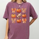 XXL Berry Red Pumpkin Football Bows Ribbons Fall Autumn Thanksgiving Halloween Sports Touch Down Comfort Colors Tee