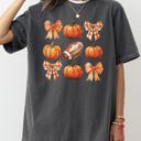 XXL Pepper Dark Gray Pumpkin Football Bows Ribbons Fall Autumn Thanksgiving Halloween Sports Touch Down Comfort Colors Tee