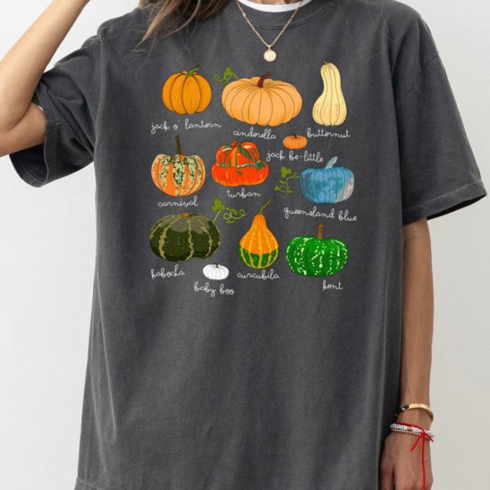 Pumpkins Jack-O-Lanterns Fall Halloween Thanksgiving Illustration Comfort Colors Tee