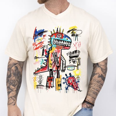 Robot Dinosaur Graffiti Neo Expressionist Dragon Artwork In Bright Colorful Street Style Comfort Colors Tee