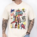 Medium Ivory Cream Robot Dinosaur Graffiti Neo Expressionist Dragon Artwork In Bright Colorful Street Style Comfort Colors Tee