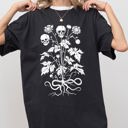 Small Black Skull Flower Botanical Halloween Skeleton Spooky Snakes Art Collection Comfort Colors Tee