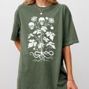 Small Moss Dark Green Skull Flower Botanical Halloween Skeleton Spooky Snakes Art Collection Comfort Colors Tee