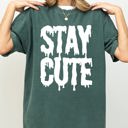 Large Blue Spruce Green Stay Cute Spooky Creepy Halloween Exclusive Graphic Edition For Haunted Wardrobe Collection Comfort Colors Tee