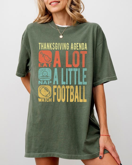 Thanksgiving Agenda Turkey Nap Football Autumn Fall Funny Cozy Vintage Inspired Comfort Colors Tee