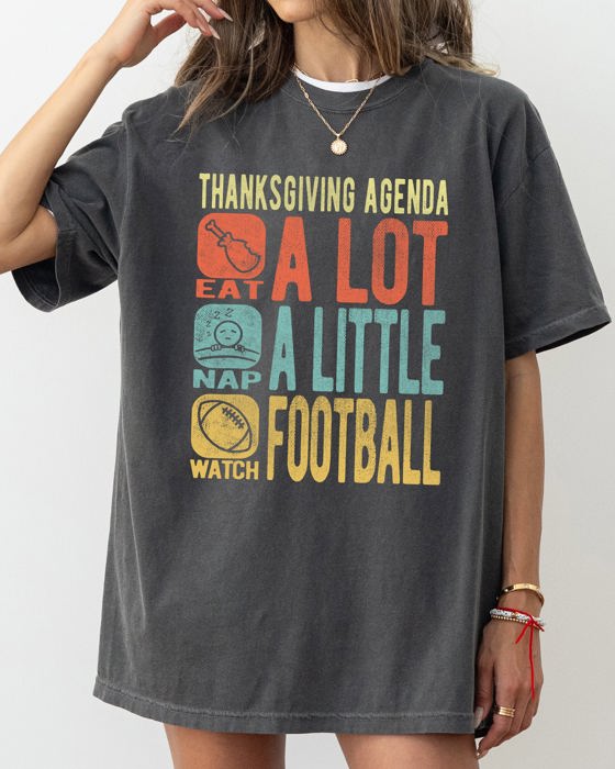 Thanksgiving Agenda Turkey Nap Football Autumn Fall Funny Cozy Vintage Inspired Comfort Colors Tee
