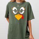 Medium Moss Dark Green Thanksgiving Turkey Funny Face Leopard Print Fall Autumn Teacher Chic Comfort Colors Tee