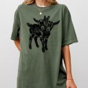 Medium Moss Dark Green Two Headed Goat Haunted Halloween Night Creepy Graphic Art Edition Comfort Colors Tee