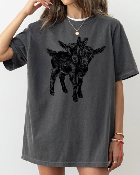 Two Headed Goat Haunted Halloween Night Creepy Graphic Art Edition Comfort Colors Tee