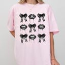 Large Blossom Light Pink Vampire Black Bows Coquette Ribbons Halloween Lace Gothic Spooky Scary Fangs Comfort Colors Tee