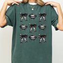 Medium Blue Spruce Green Vampire Black Bows Coquette Ribbons Halloween Lace Gothic Spooky Scary Fangs Comfort Colors Tee
