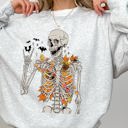 Small Ash Light Gray Autumn Skeleton Bats Halloween Fall Night Cozy Haunted Vibes Illustration Sweatshirt