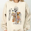 XL Sand Autumn Skeleton Bats Halloween Fall Night Cozy Haunted Vibes Illustration Sweatshirt