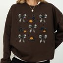 XXL Dark Chocolate Brown Black Cat Coquette Ribbons and Bows Halloween Girly Autumn Fall Cozy Soft Sweatshirt