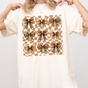 Medium Ivory Cream Checkered Autumn Coquette Bows And Ribbons Retro Halloween Edition Comfort Colors Tee