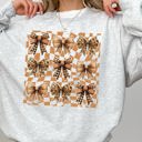 Large Ash Light Gray Checkered Autumn Coquette Bows And Ribbons Retro Halloween Autumnal Print Sweatshirt