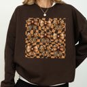XL Dark Chocolate Brown Checkered Autumn Coquette Bows And Ribbons Retro Halloween Autumnal Print Sweatshirt