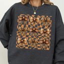 XL Dark Gray Heather Checkered Autumn Coquette Bows And Ribbons Retro Halloween Autumnal Print Sweatshirt