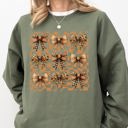 Large Military Green Checkered Autumn Coquette Bows And Ribbons Retro Halloween Autumnal Print Sweatshirt