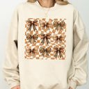 Large Sand Checkered Autumn Coquette Bows And Ribbons Retro Halloween Autumnal Print Sweatshirt