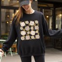 XXXL Black Checkered Pumpkins Daisies Flowers Vintage Retro Hippie Positivity Halloween Autumn Sweatshirt