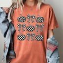  Checkered Retro Pumpkins Coquette Ribbons Bows Halloween Autumn Fall Comfort Colors Tee