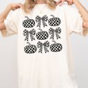 XXL Ivory Cream Checkered Retro Pumpkins Coquette Ribbons Bows Halloween Autumn Fall Comfort Colors Tee
