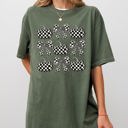 XL Moss Dark Green Checkered Retro Pumpkins Coquette Ribbons Bows Halloween Autumn Fall Comfort Colors Tee