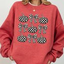  Checkered Retro Pumpkins Coquette Ribbons Bows Halloween Autumn Fall Patchwork Cozy Sweatshirt