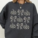 XXXL Dark Gray Heather Checkered Retro Pumpkins Coquette Ribbons Bows Halloween Autumn Fall Patchwork Cozy Sweatshirt