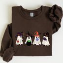 XXXL Dark Chocolate Brown Cute Halloween Ghosts, Witches, Skeleton Spooky Season Ghostly Friends Illustration Sweatshirt