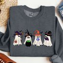 XXXL Dark Gray Heather Cute Halloween Ghosts, Witches, Skeleton Spooky Season Ghostly Friends Illustration Sweatshirt