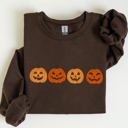 Small Dark Chocolate Brown Cute Mini Pumpkins Jack-O-Lanterns Retro Halloween Fall Autumn Harvest Cozy Nostalgic Seasonal Sweatshirt