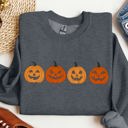 Large Dark Gray Heather Cute Mini Pumpkins Jack-O-Lanterns Retro Halloween Fall Autumn Harvest Cozy Nostalgic Seasonal Sweatshirt