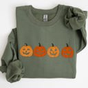 XXXL Military Green Cute Mini Pumpkins Jack-O-Lanterns Retro Halloween Fall Autumn Harvest Cozy Nostalgic Seasonal Sweatshirt