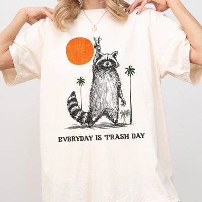 Everyday Is Trash Day Raccoon Meme Vintage Inspired Illustration Comfort Colors Tee