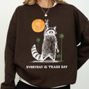 Small Dark Chocolate Brown Everyday Is Trash Day Raccoon Meme Aesthetic For Quirky Casual Wear Graphic Sweatshirt
