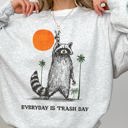 Large Ash Light Gray Everyday Is Trash Day Raccoon Meme Aesthetic For Quirky Casual Wear Graphic Sweatshirt