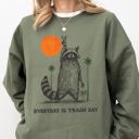 Medium Military Green Everyday Is Trash Day Raccoon Meme Aesthetic For Quirky Casual Wear Graphic Sweatshirt