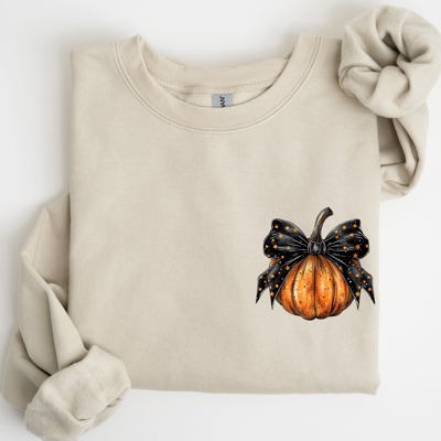 Halloween Pumpkin Ribbon Pocket Print Coquette Fall Autumn Cozy Festive Edition Sweatshirt