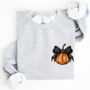  Halloween Pumpkin Ribbon Pocket Print Coquette Fall Autumn Cozy Festive Edition Sweatshirt