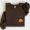 XXXL Dark Chocolate Brown Halloween Pumpkin Ribbon Pocket Print Coquette Fall Autumn Cozy Festive Edition Sweatshirt