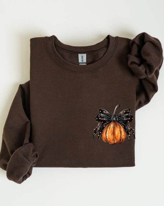 Halloween Pumpkin Ribbon Pocket Print Coquette Fall Autumn Cozy Festive Edition Sweatshirt